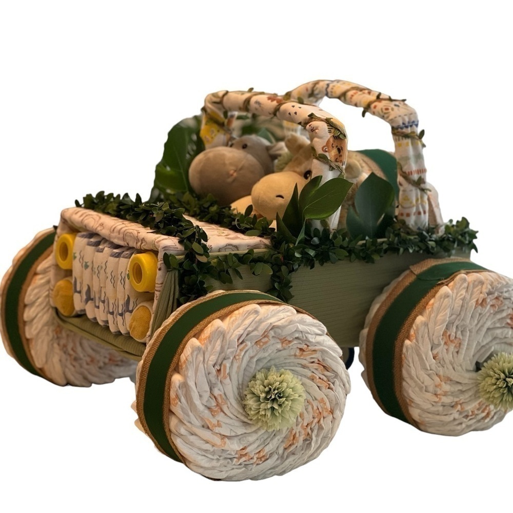 New - Diaper cake - Safari Diaper Centerpiece - Baby shower Gift - Picture 5 of 7